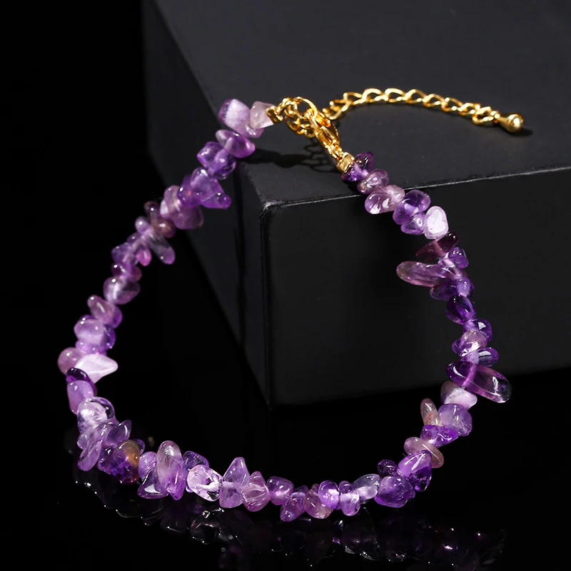 JD Natural Amethyst Irregular Stone Gravel Strand Bracelet Women Fashion Crystal Chakra Reiki Healing Yoga Bracelet Party Gifts