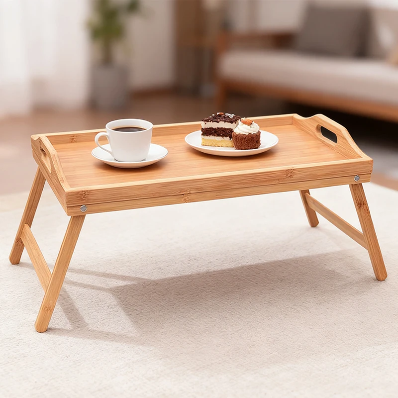 الخيزران السرير صينية الجدول مع أرجل قابلة للطي مقبض طوي تخدم صينية الكمبيوتر المحمول صينية الوجبات الخفيفة صينية الإفطار طاولة السرير طاولة الرسم