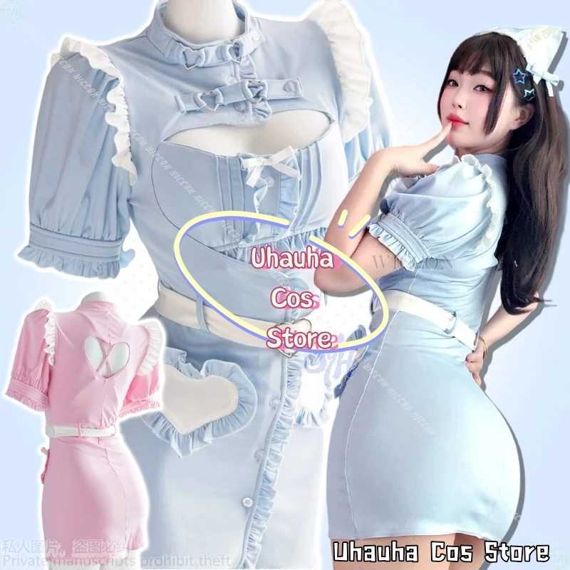 

{Uhauha Cos}Halloween Christmas Party Night Club Uniform Anime Kawaii Sexy Nurse Mini Dress Lovely Heart Lolita Jirai Kei