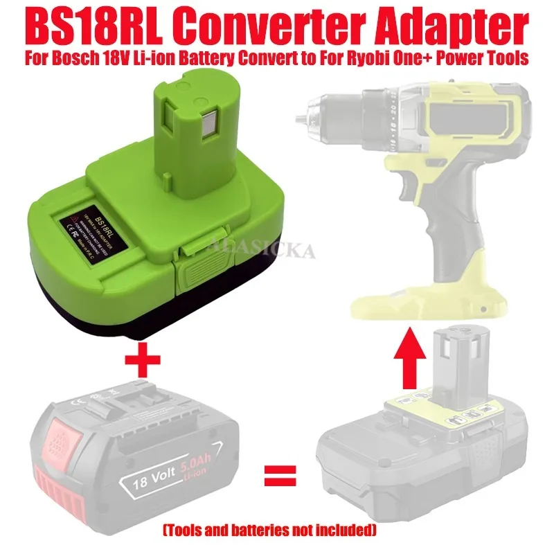 

ALASICKA BS18RL Battery Adapter Converter for Bosch 18V Lithium-ion Battery Convert To Work for Ryobi 18V Cordless Power Tools