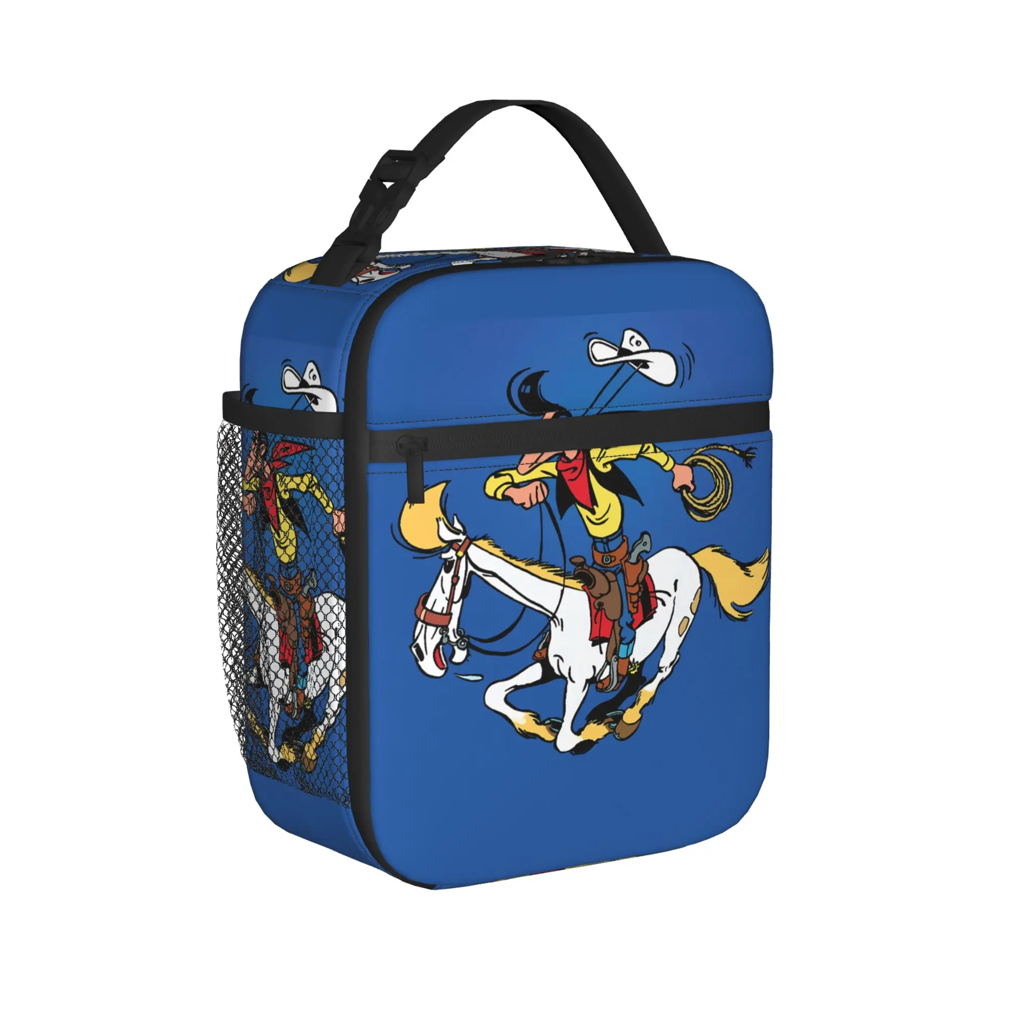 Lucky Luke Cartoon Comics Lunch Bag  Aesthetic Lunch Box Picnic Portable Zipper Thermal Tote Handbags For Women Waterproof Bag
