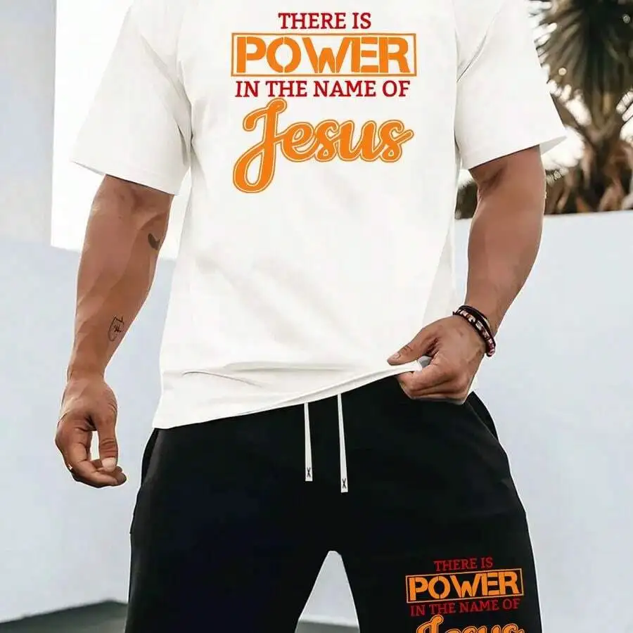 

Mens Casual Summer Two-Piece Set T-Shirt And Shorts With Religious Print