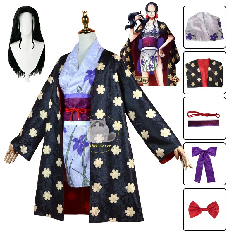 Anime Nico Robin Cosplay Costume Nico Robin Wano Uniform Kimono Outfits Nico Robin Wig Halloween Party Costumes for Girl Women