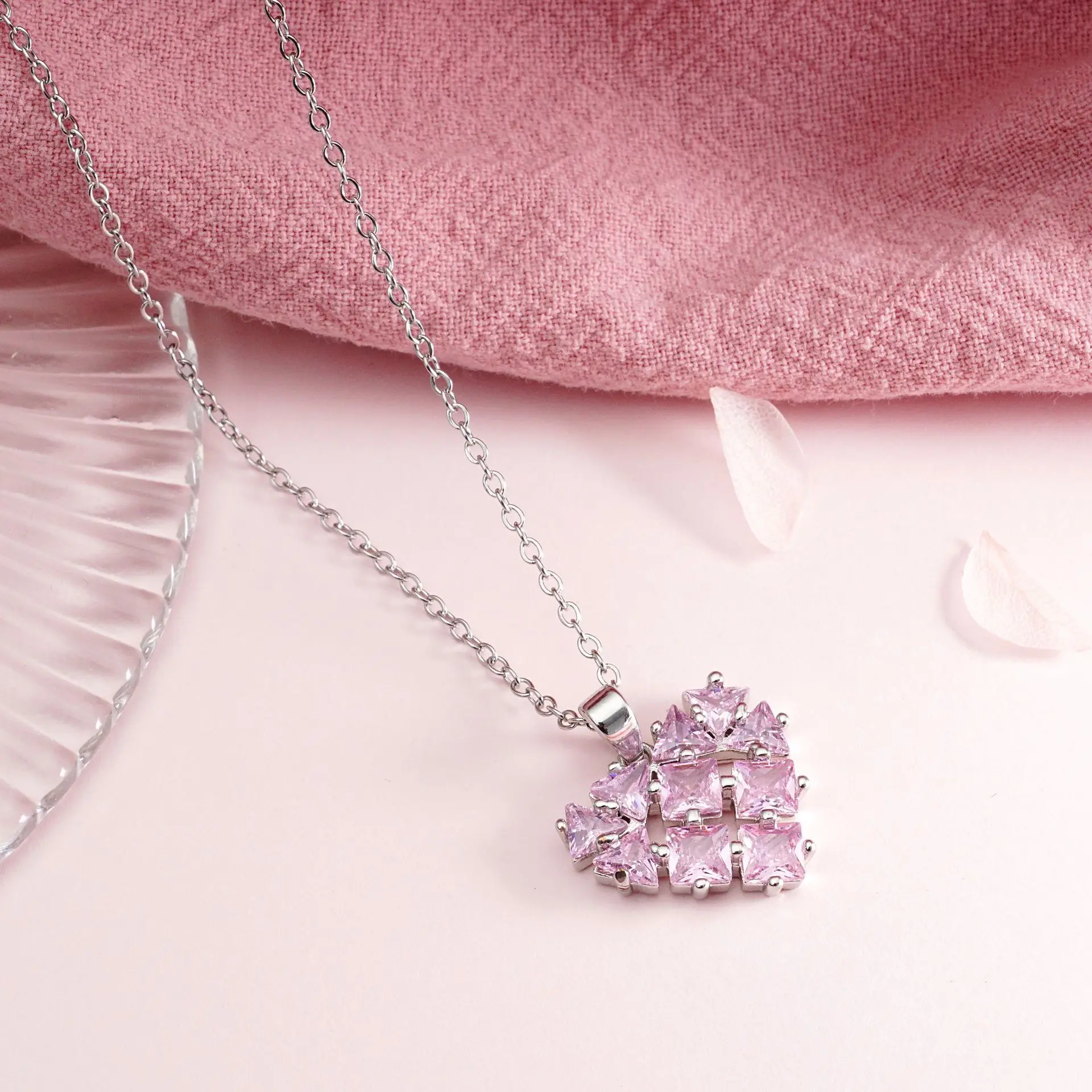 Wholesale 6pcs/set Silver Color Zircon Heart Necklace for Women Shiny Clavicle Chain Jewelry Gift Wholesale