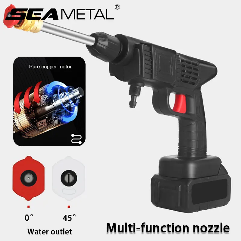 SEAMETAL 140W 60Bar Wireless High Pressure Car Wash Gun 1200mAh Foam Generator Water Gun Spray Cleaner for Car Washing Machine