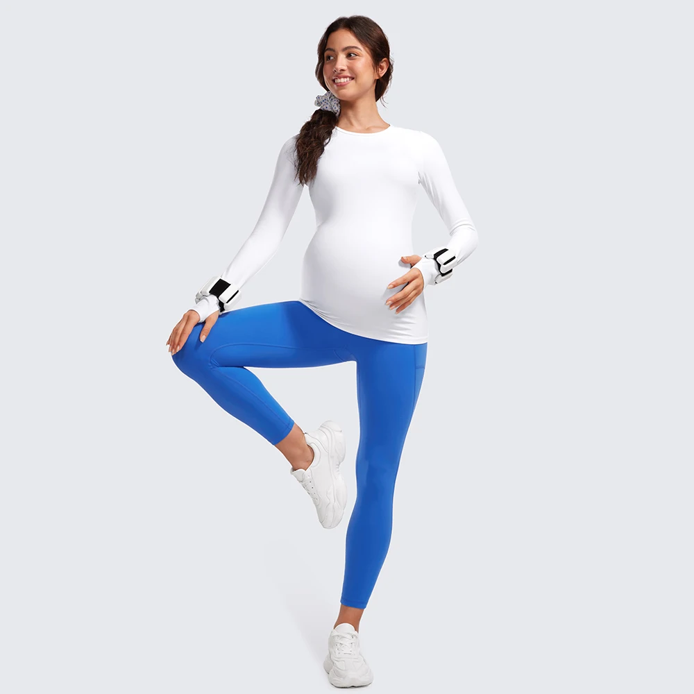 Mulheres borboleta maternidade leggings com bolsos, roupas esportivas de treino, Yoga gravidez calças, sobre a barriga, macio, 25"