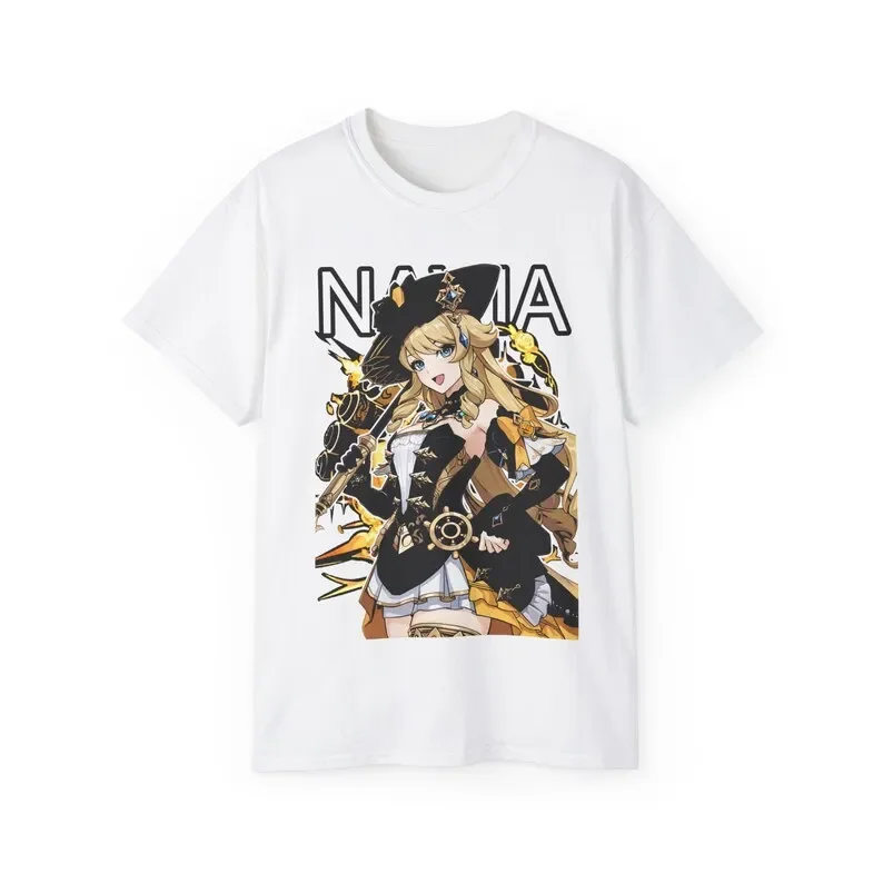 Camiseta de manga curta feminina Genshin Impact Navia, tops femininos Harajuku, roupas unissex com gola O, tops de verão 2022