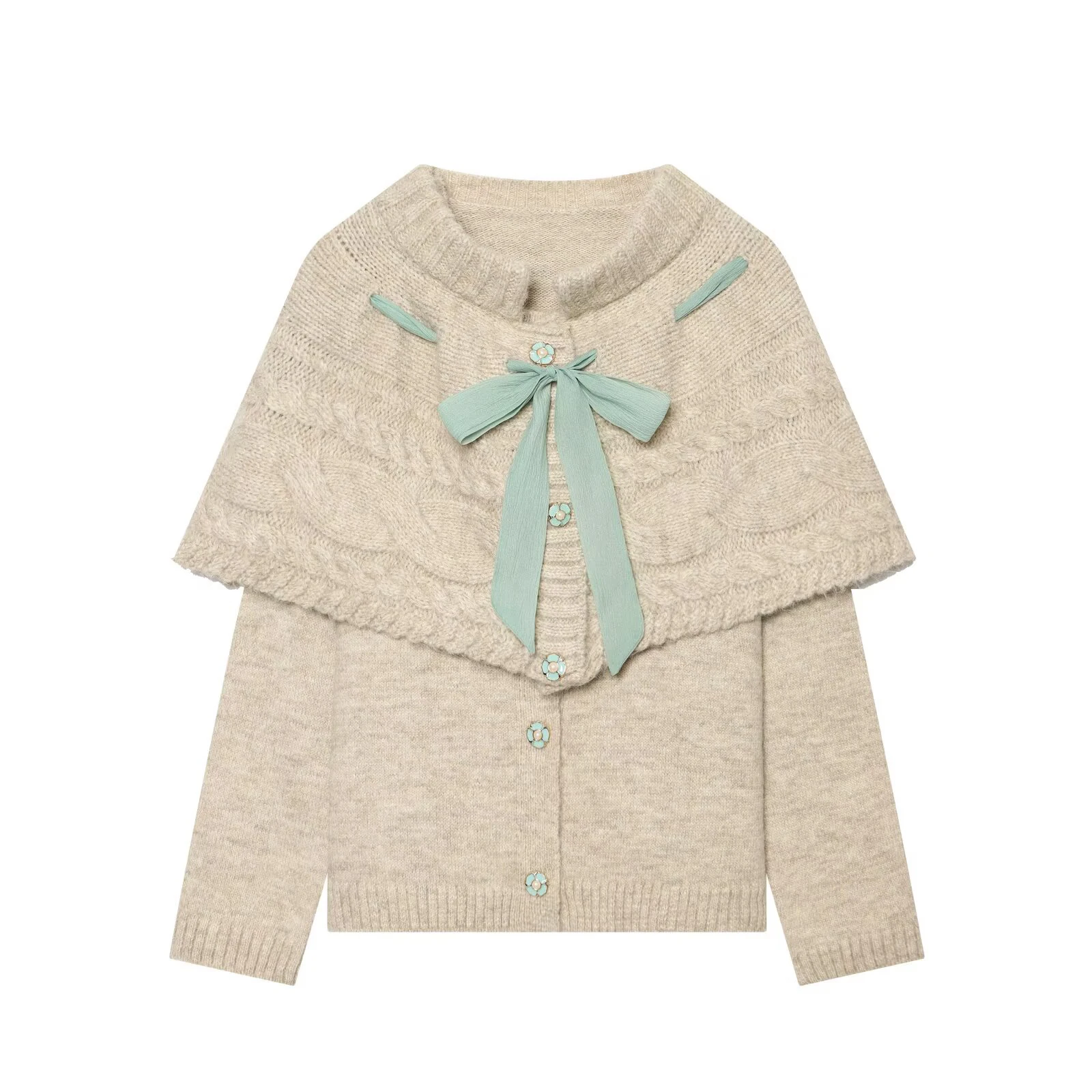 European and American style new women's fashion loose and versatile knitted cardigan, bow tie strap, bucket skirt two-piece set