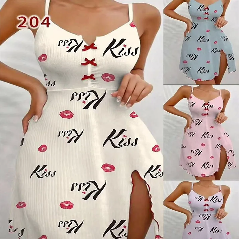 

Сексуальное платье без рукавов на подтяжках, женская атласная одежда для сна с v-образным вырезом, кружевное лоскутное мини-платье с принтом «Любовь», домашняя одежда, ночная рубашка