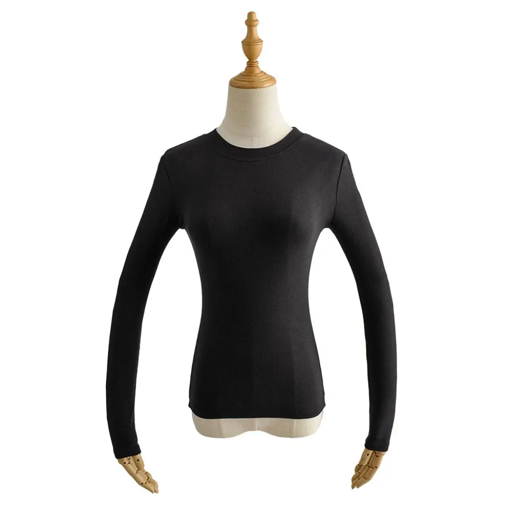 

YPFF Women's Long Sleeve T-Shirt round Neck Slim Fit Solid Color European American Style Bottoming Shirt for Autumn