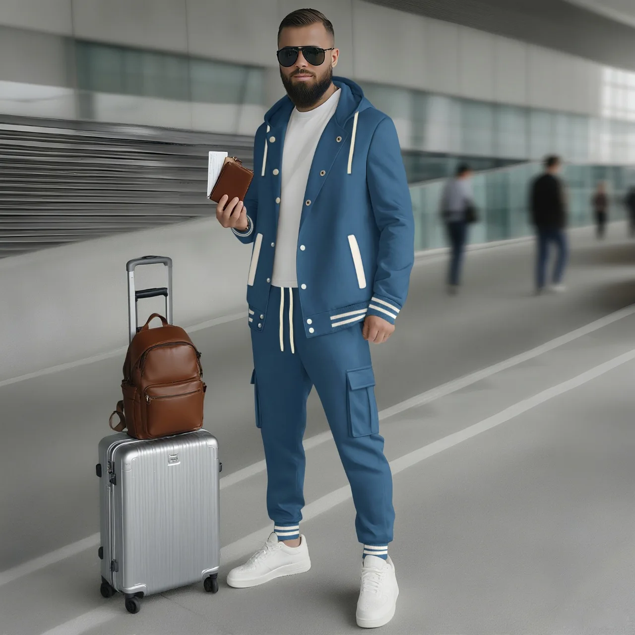 2PCS Men's Hooded Baseball Jacket Set for Autumn/Winter Long-Sleeved Shirt Workwear Hoodie Cardigan And Long Pants Included