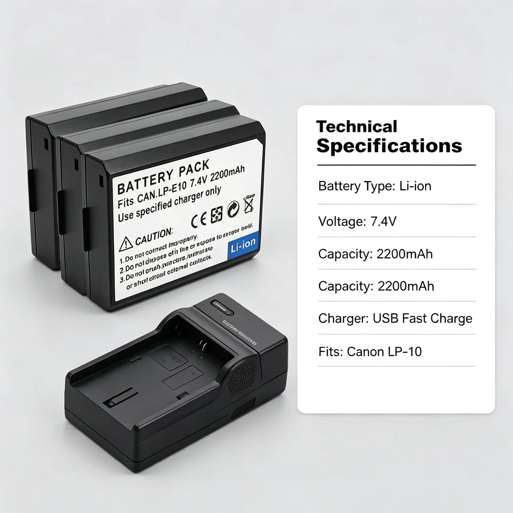 LP-E10 2200mAh Camera Replacement Battery LP E10 LPE10 Compatible with Canon EOS 1100D 1200D 1300D 2000D 4000D Rebel T3 T5 T6 KI