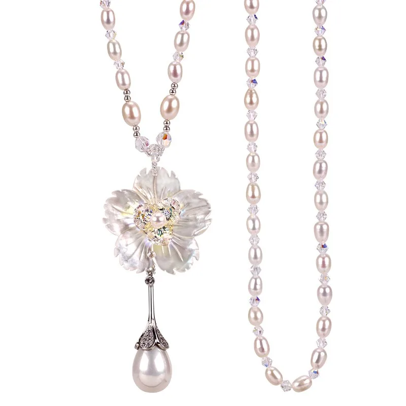 우아한 꽃무늬 스웨터 체인, 가을과 겨울을 위한 길고 다재다능한 크리스탈 목걸이