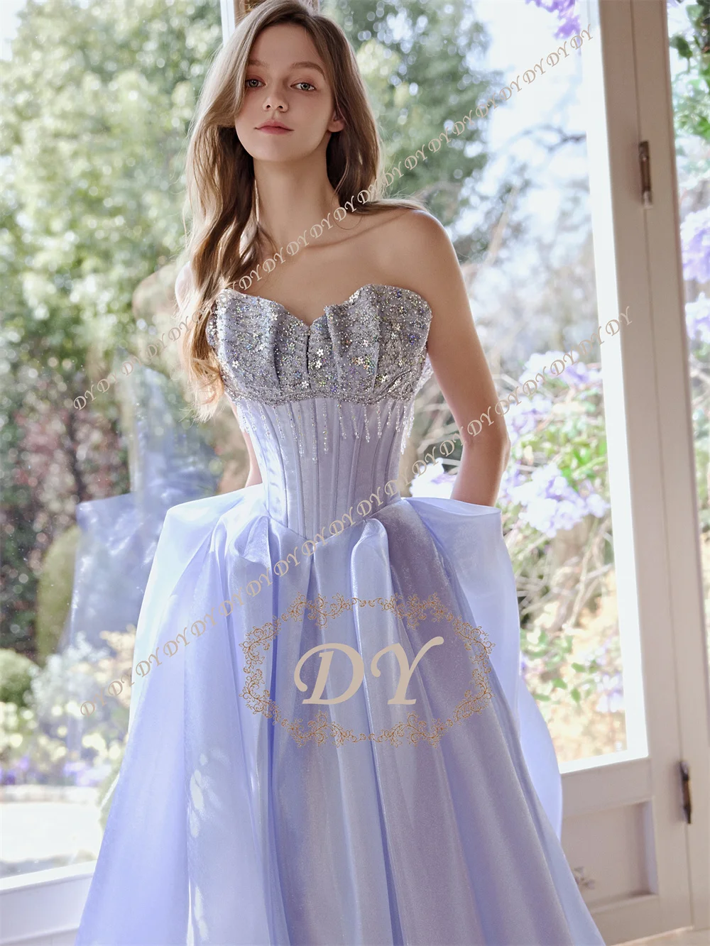 DY Elegant Purple A-Line Wedding Prom Party Dress Beaded Neck Glitter Formal Evening Gown Customized Vestidos De Fiesta