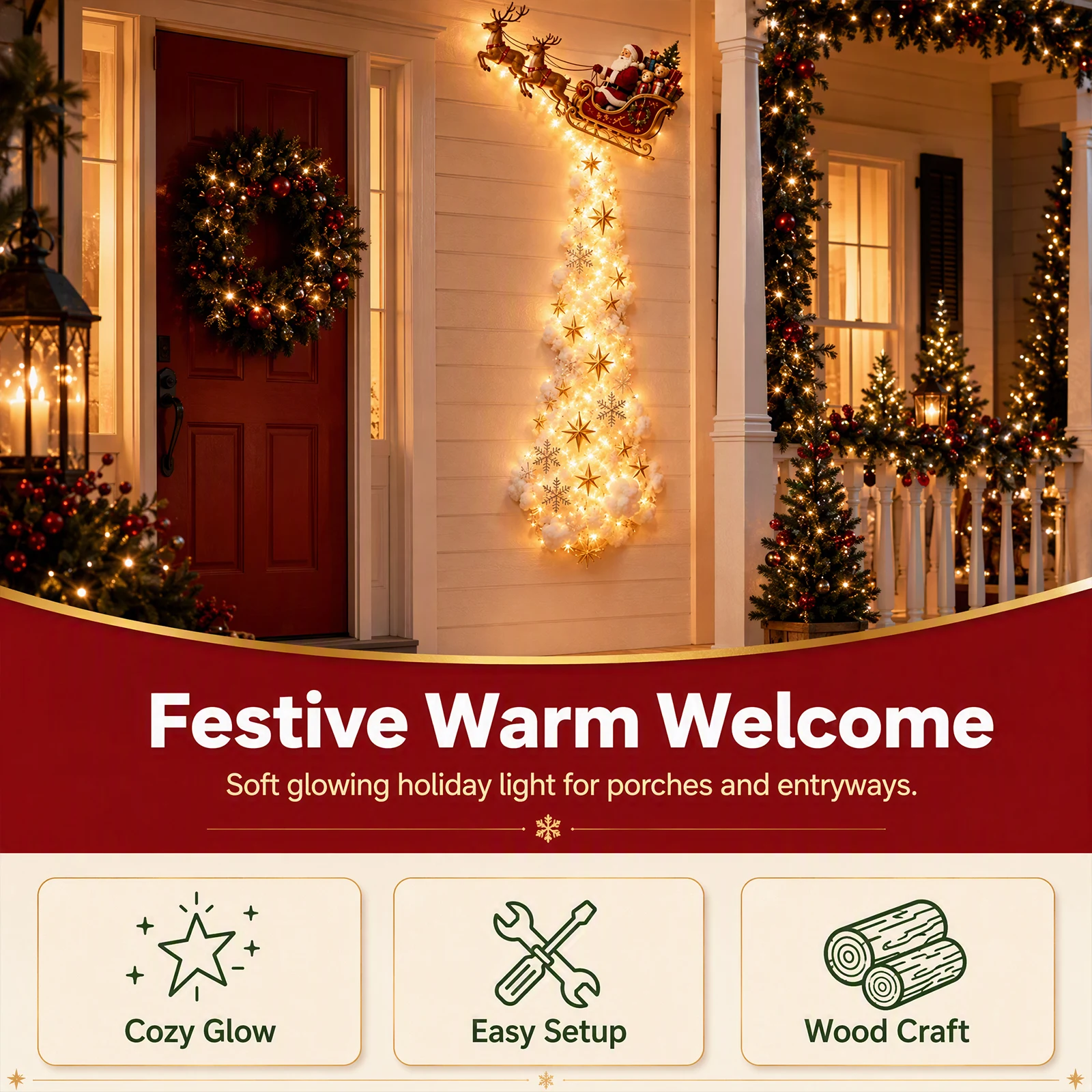 Xmas Magic Trail LED Wall Light Strip Decor Santa Snowman Reindeer Bell Gift Box Indoor Holiday Night Lamp