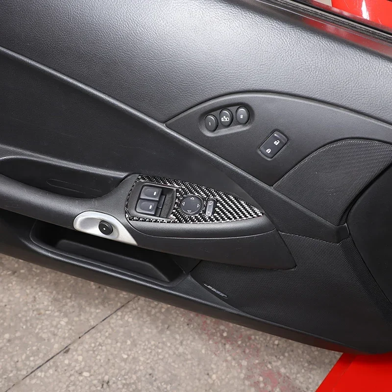 لسيارة شيفروليه كورفيت C6 2005-2013 من ألياف الكربون الناعمة زجاج السيارة مفتاح رفع زر غطاء إطاري ملصق الكسوة للوصول إلى السيارة Soris #5