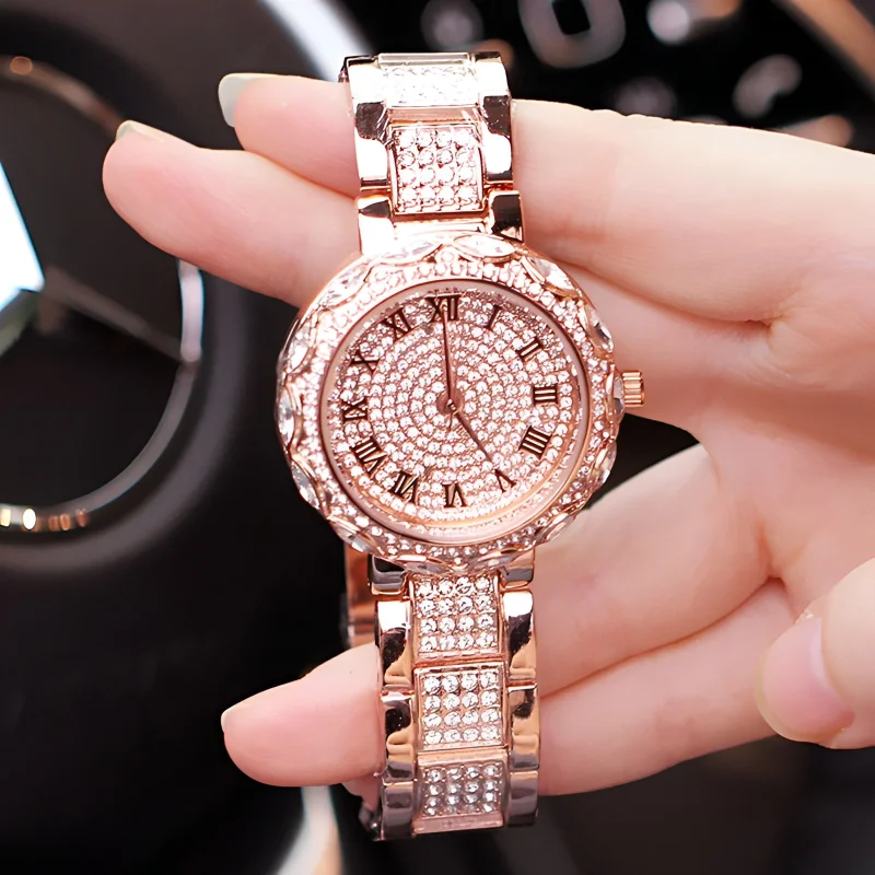 Fashion Women Clock with Shiny Crystal Watches Ladies Bling Crystal Full Steel Diamond Watch Casual Women Quartz Wristwatches