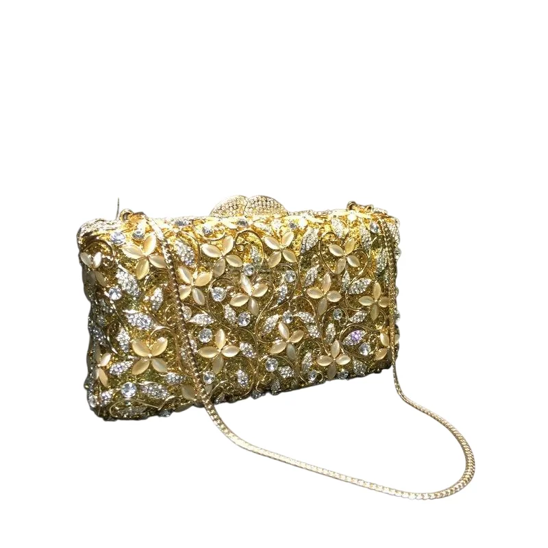 

Cat's Eye Diamond Four-leaf Flower Diamond Empty Metal Crystal Dinner Bag Handmade Diamond-encrusted Women's Crystal Ladies' Bag