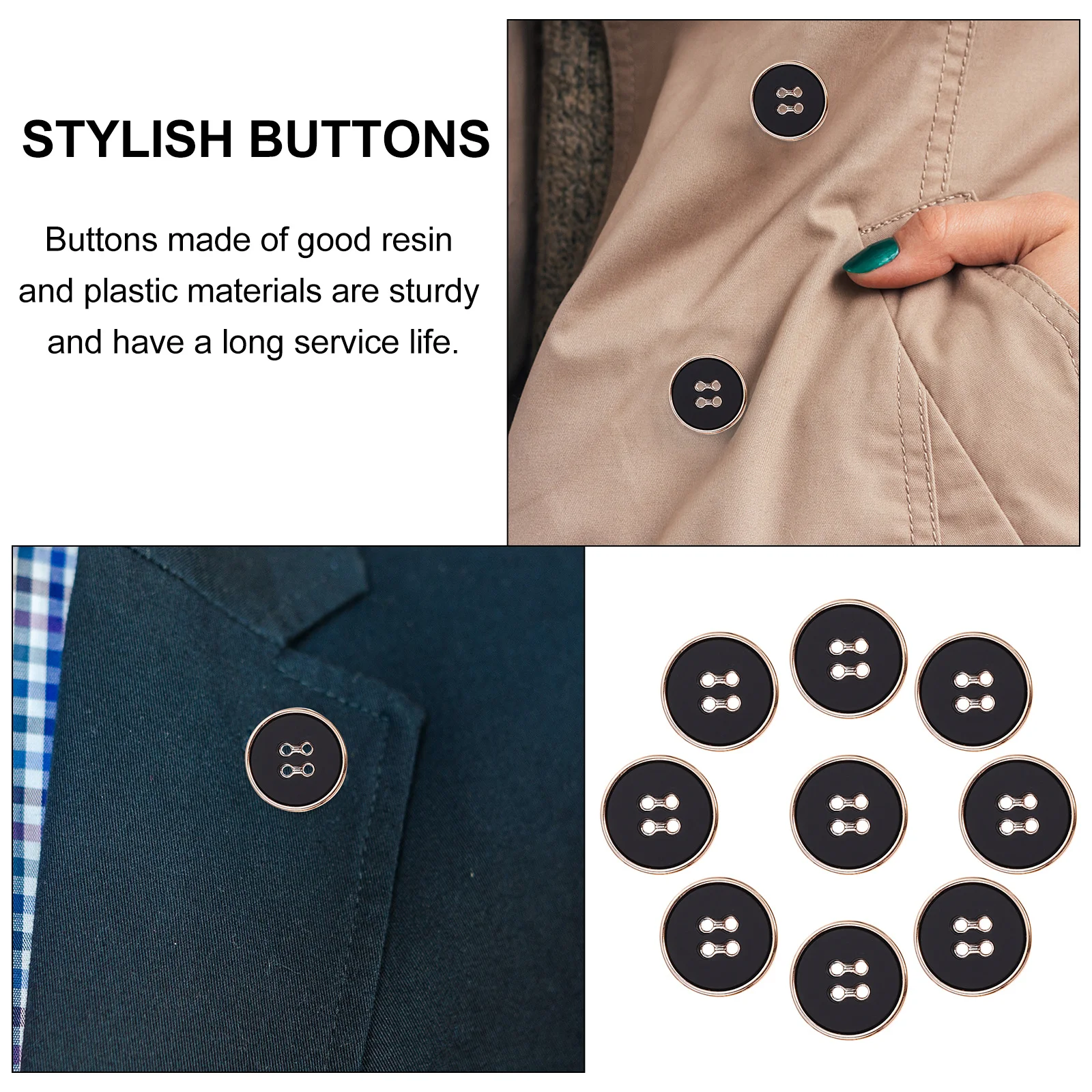 

50pcs Gold Rimmed Resin Plastic Round Fasteners For Clothing Diy Sewing Craft Decorative Buttons Sweaters Shirts Coats