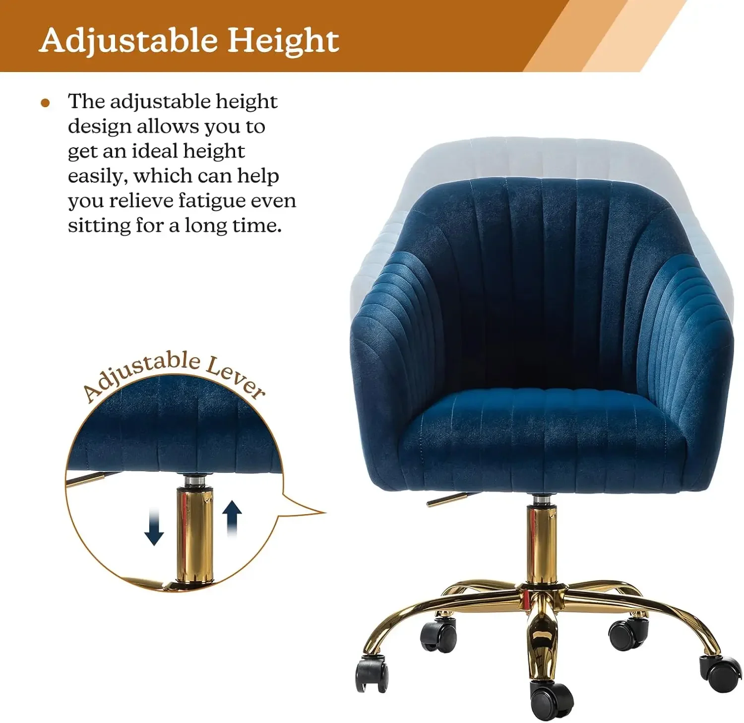 HOME ベルベットホームオフィスデスクチェア、モダンでかわいいコンピュータタスクチェア、ホイールスイベル高さ調節可能な布張りの化粧台C