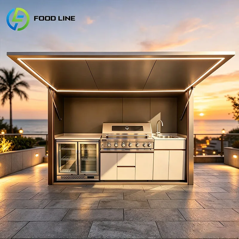 Prefab Outdoor Kitchen Island Built In BBQ Grill Pizza Oven Sink Storage Cabinet Backyard Cooking Customized