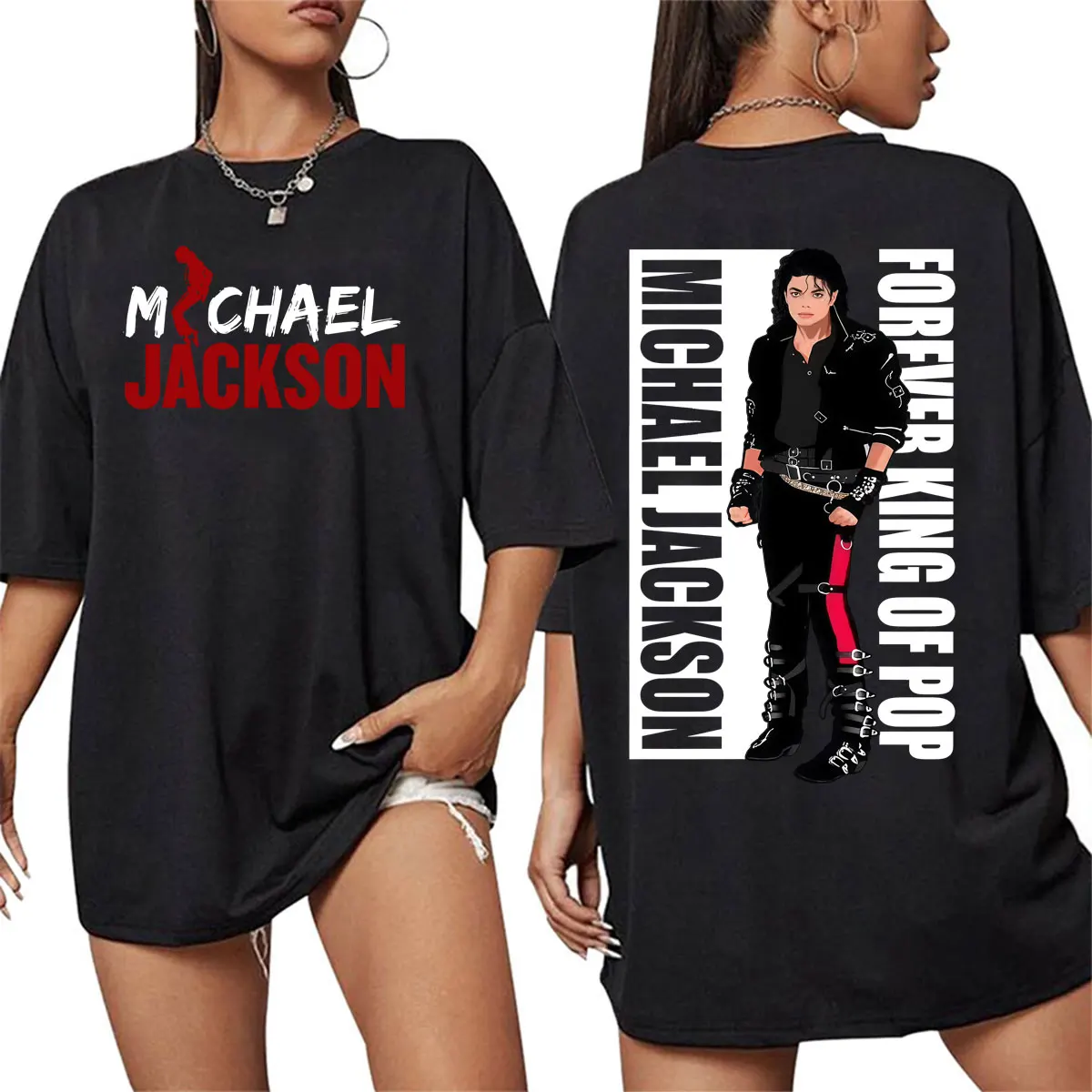 Forever King of Pop Michael Jackson Merch Shirt Men Women Vintage Hip Hop High Street Y2K T-shirts Summer Casual Oversized Top