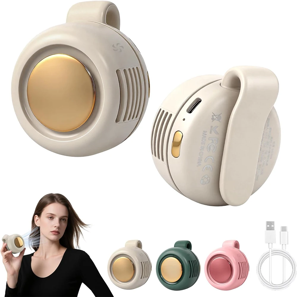 LMETJMA Portable Silent Mini Bladeless Fan Clip Mini USB Rechargeable 360° Rotatable Fan 3-Speed Suspended Whirlwind Fans