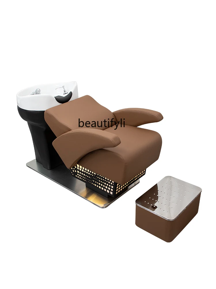 Shampoo Chair Barber Shop Half Lying Flushing Bed for Hair Salon Hairdressing Shampoo Ceramic Basin Hairdressing Shop