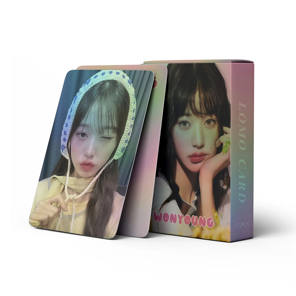 55Pcs/Set KPOP Wonyoung Laser Boxed Birthday Lomo Cards Fashion Ins Dance Stage Selfie Photocards Postcards Fans Collection Gift