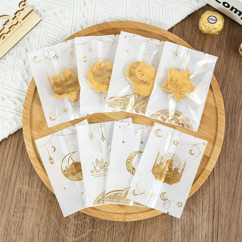 Ramadan Transparent Cookies Bags Golden Moon Star Islamic Muslim Biscuits Candy Bags Eid Mubarak Kareem Festival Baking Supplies