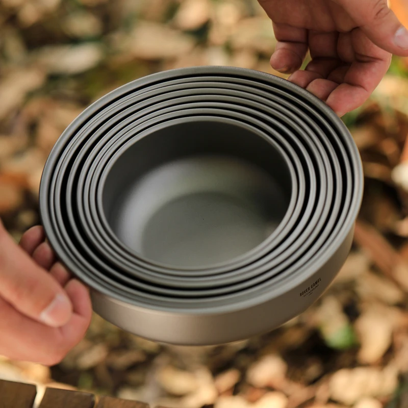 

Factory Portable Lightweight Pure Titanium Skillet Silver Metal Outdoor Dinnerware Set Foldable Tableware Frying Pan