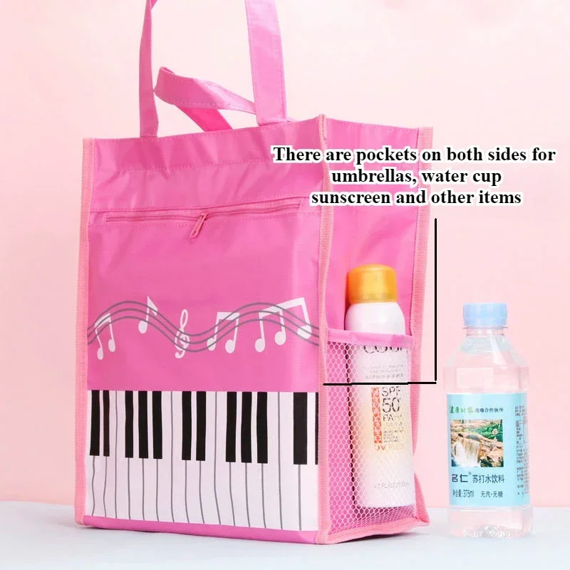 Creative Color Piano Music Note Children Tutorial Bag with Side Mesh Pocket Student Portable Book Stationery Pencil Bag File Bag