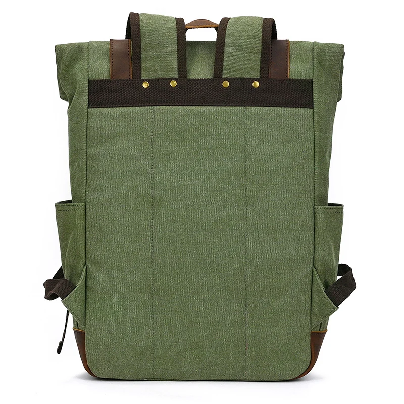 High Quality Leather Canvas Backpack Crazy Horse Leather Backpack For Mens Big Capacity Travel Bag Laptop Backpacks Army Green