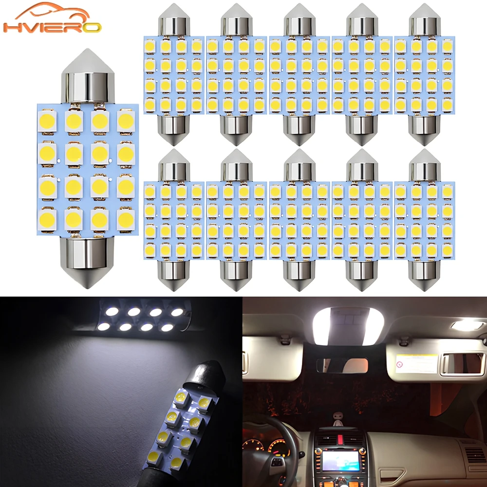 

1/2/4/10/20PCS Car Led 3528 White LED Bulb 6500k Super Bright Reading Dome Festoon Lamp Trunk License Plate Interior Lighting