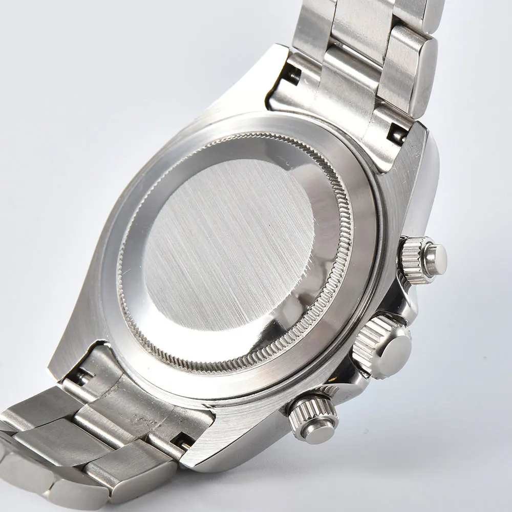 Jam tangan 39mm mesin VK63 kronograf kaca safir tali baja tahan karat Jam tangan khusus pria bisnis 10Bar