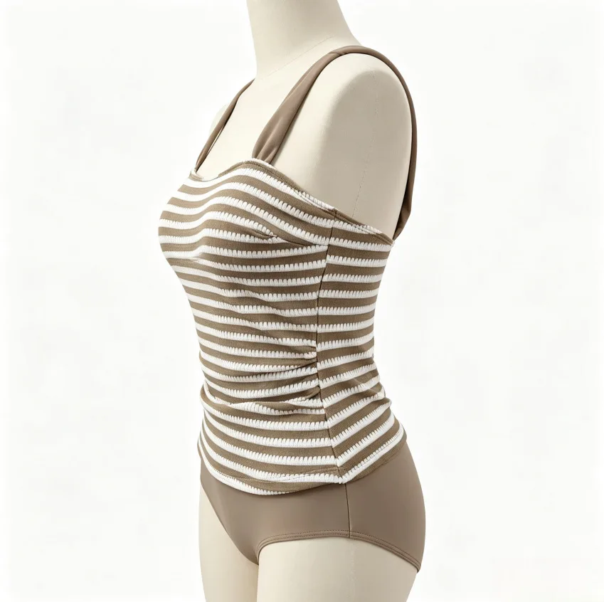 2026 Retro Stripe Halter Tankini Set Women High Waisted Tummy Control Modest Swimwear Two Piece Bathing Suit Beach Holiday Suit