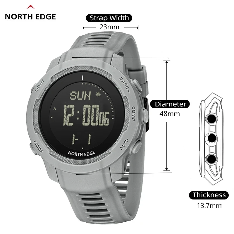 NORTH EDGE Men\'s Digital Watches Carbon Fiber Case Sports Running Swimming Thermometer WR 50m Watch Altimeter Barometer Compass