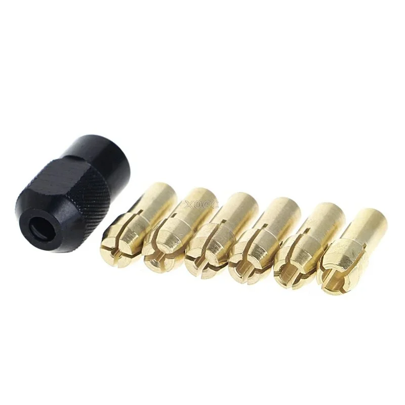 7pcs/lot dremel Brass Collet 1.0/1.6/2.0/2.4/3.0/3.2 + check M8*0.75 Fits Dremel Rotary Tools  accessories A25