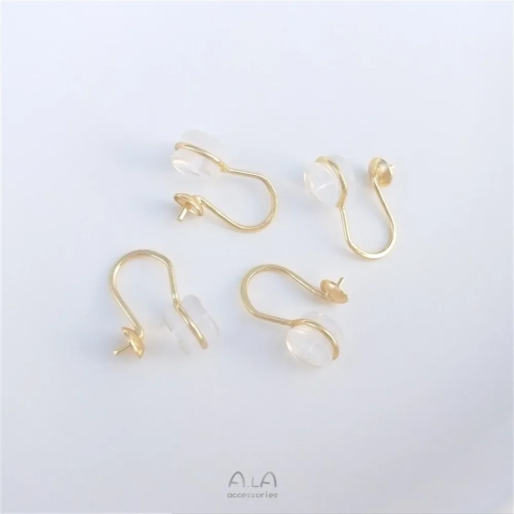 14K Gold-Color Half-hole Pearl Tray Ear Bone Clip Silicone Ear Clip DIY Piercing-free Ear Jewelry Handmade Accessories E283