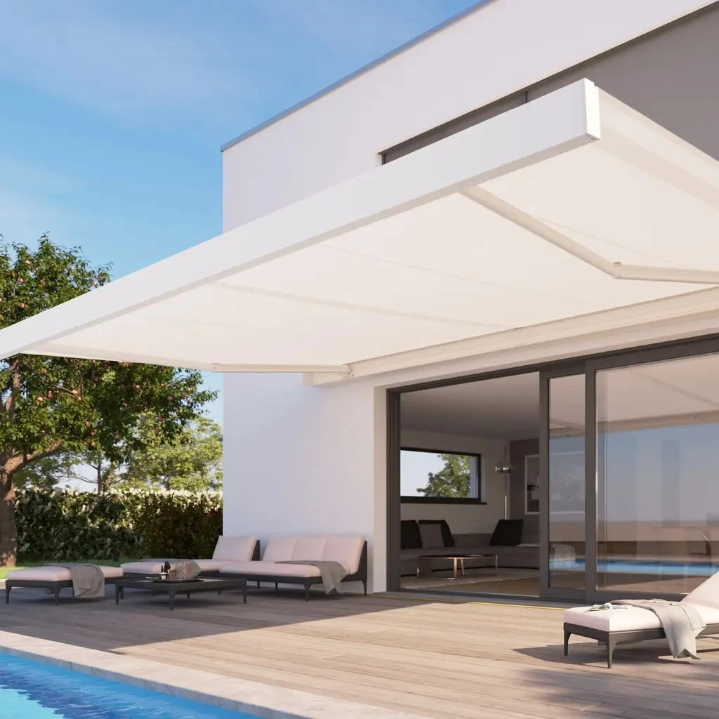 

Heavy-duty Manual Retractable Patio Awning with Aluminum Alloy Frame Anti-theft Function Hurricane Resistant Awning for Outdoor