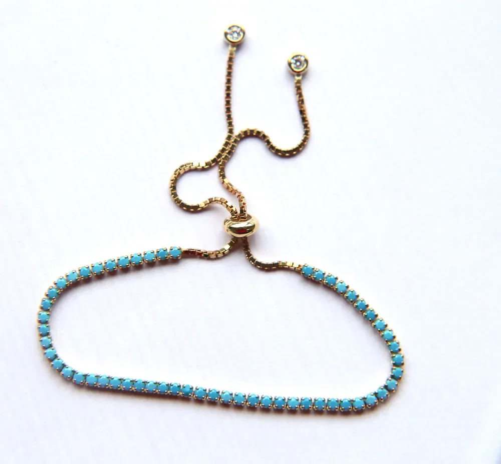 

top quality 2mm prong setting tennis chain turquoises Gem 925 sterling silver girl women minimalist stone bracelet