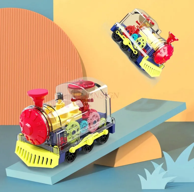 Trem de engrenagem transparente carro elétrico universal modelo de carro de brinquedo infantil presente de 2-3 anos para meninos e meninas