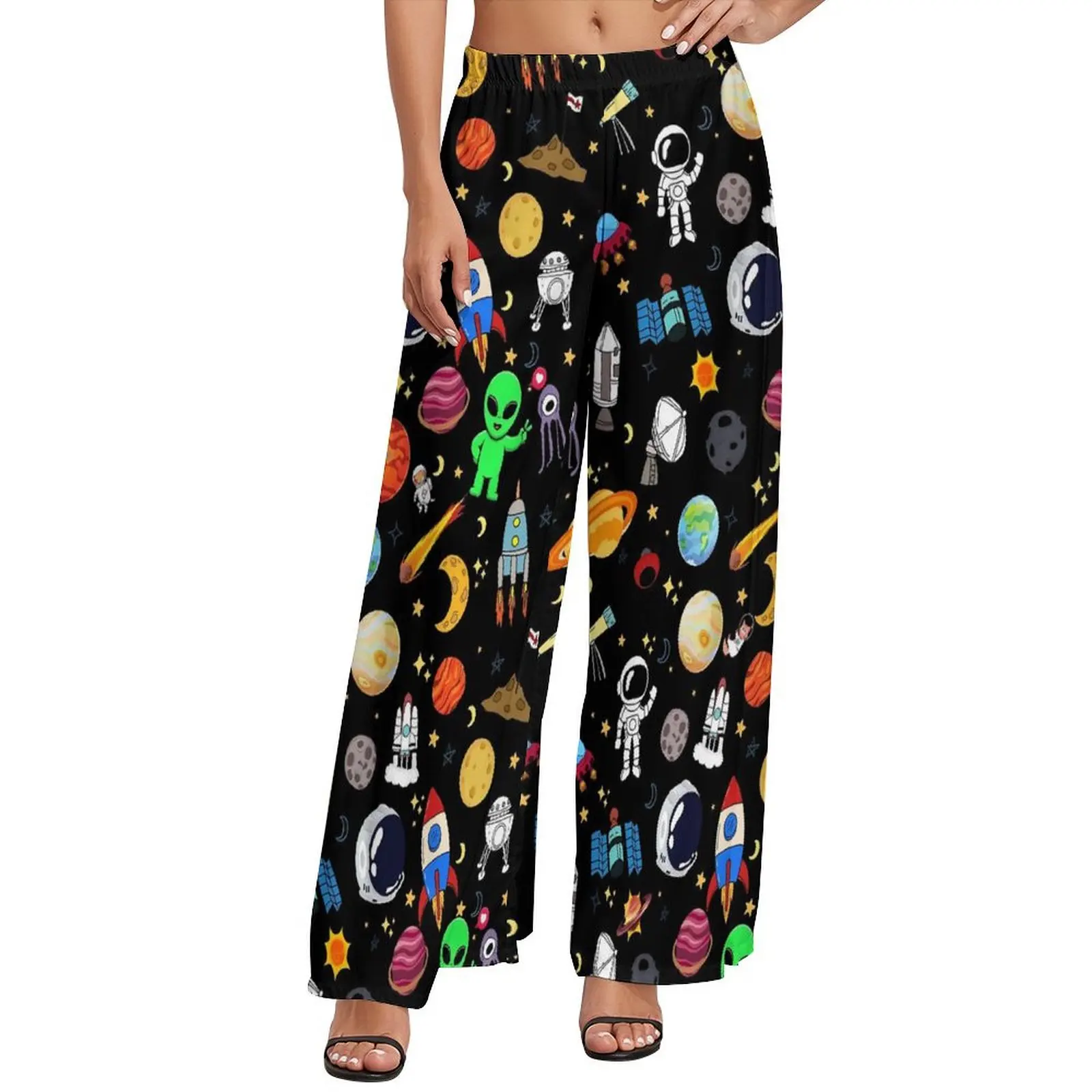 

Celestial Space Pants Solar System Planets Workout Wide Pants Female Oversize Beach Design Straight Trousers