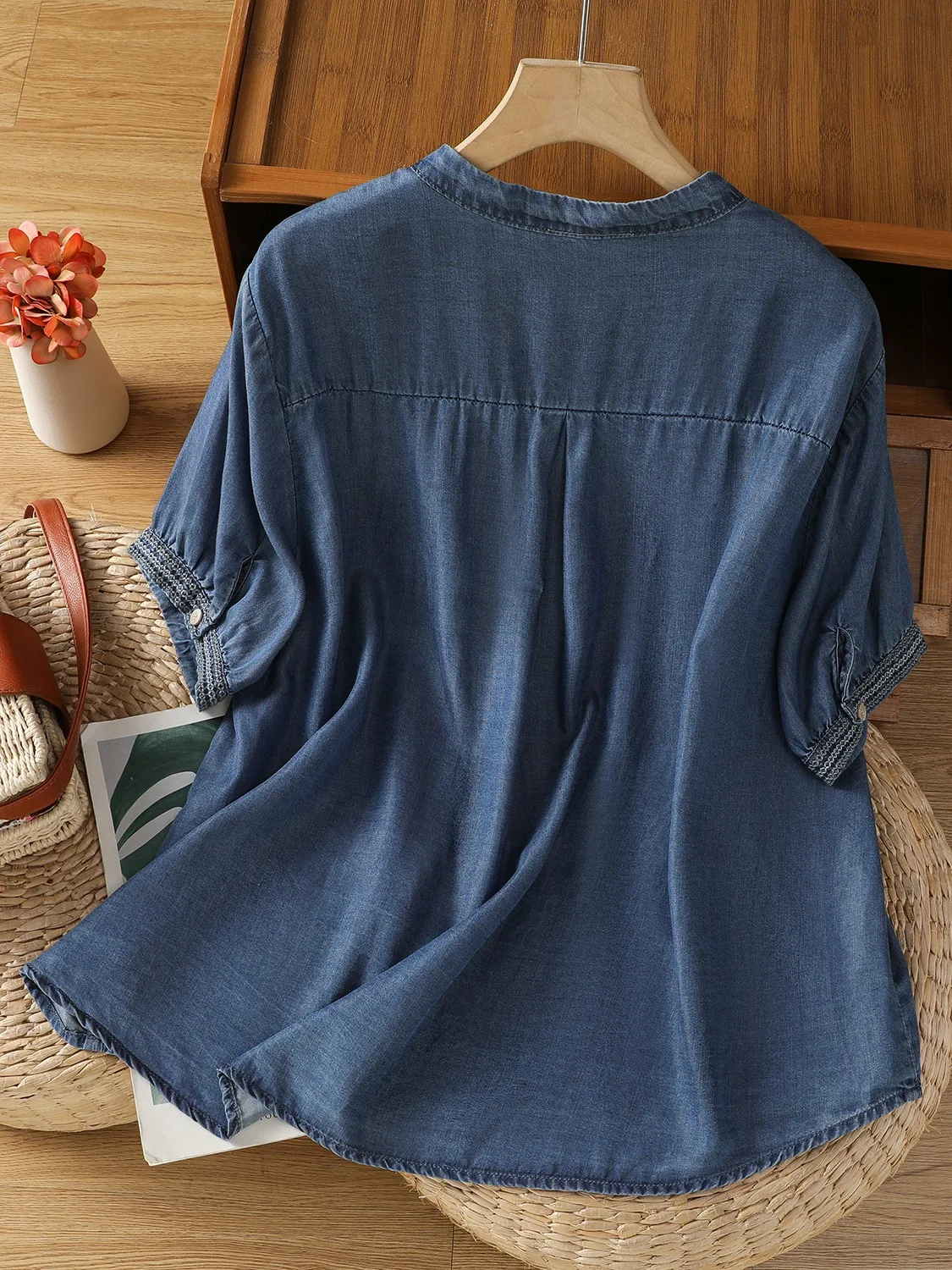 Retro seda jeans ort Sve bordado irt feminino verão fino luxo high-end ele chinês sle top algodão poliéster...