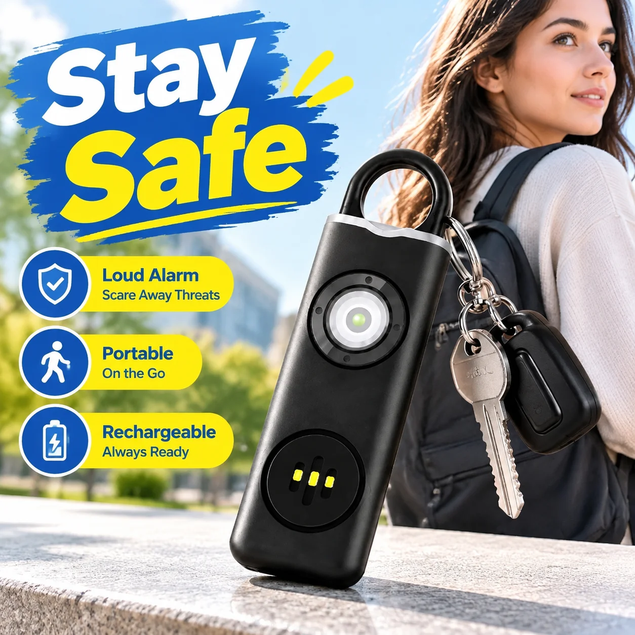Personal Alarm Keychain - Alarma de seguridad personal electrónica recargable,