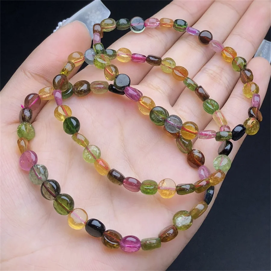 1 Pc Fengbaowu Natural Colorful Tourmaline Bracelet Round Disc Beads Reiki Healing Stone Fashion Jewelry Gift For Women