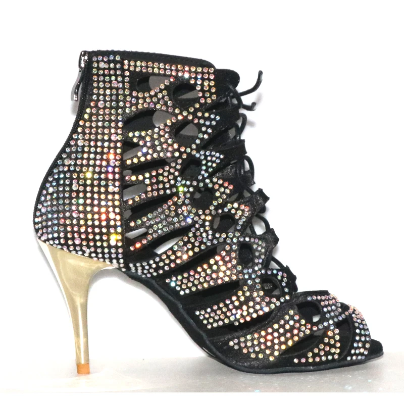 Loogtshon  Rhinestone Professional Latin Dance Heel 8.5CM  Lady Dance Shoes Soft Samba Rumba Cha Cha Dancing Shoes PROMO