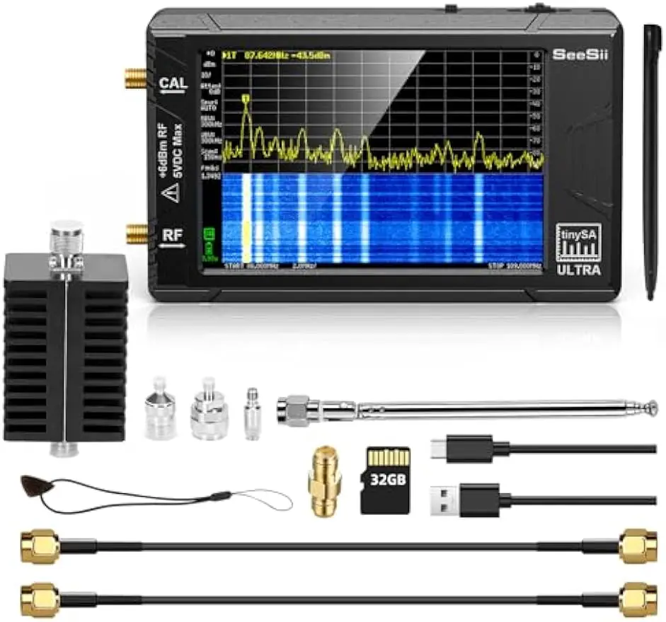 Upgraded TinySA Ultra Spectrum Analyzer with 25W Attenuator 100kHz to 5.3GHz Handheld Tiny Frequency Analyzer 32G MF/HF/VHF UHF