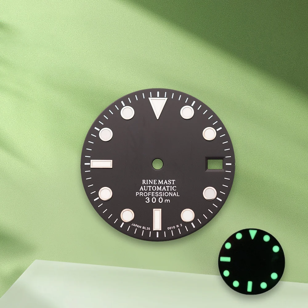 28,5 mm S Logo SUB quadrante viola senza lancette adatte al movimento NH35/NH36/4R/7S quadrante verde luminoso a raggi solari accessori per la modifica dell'orologio