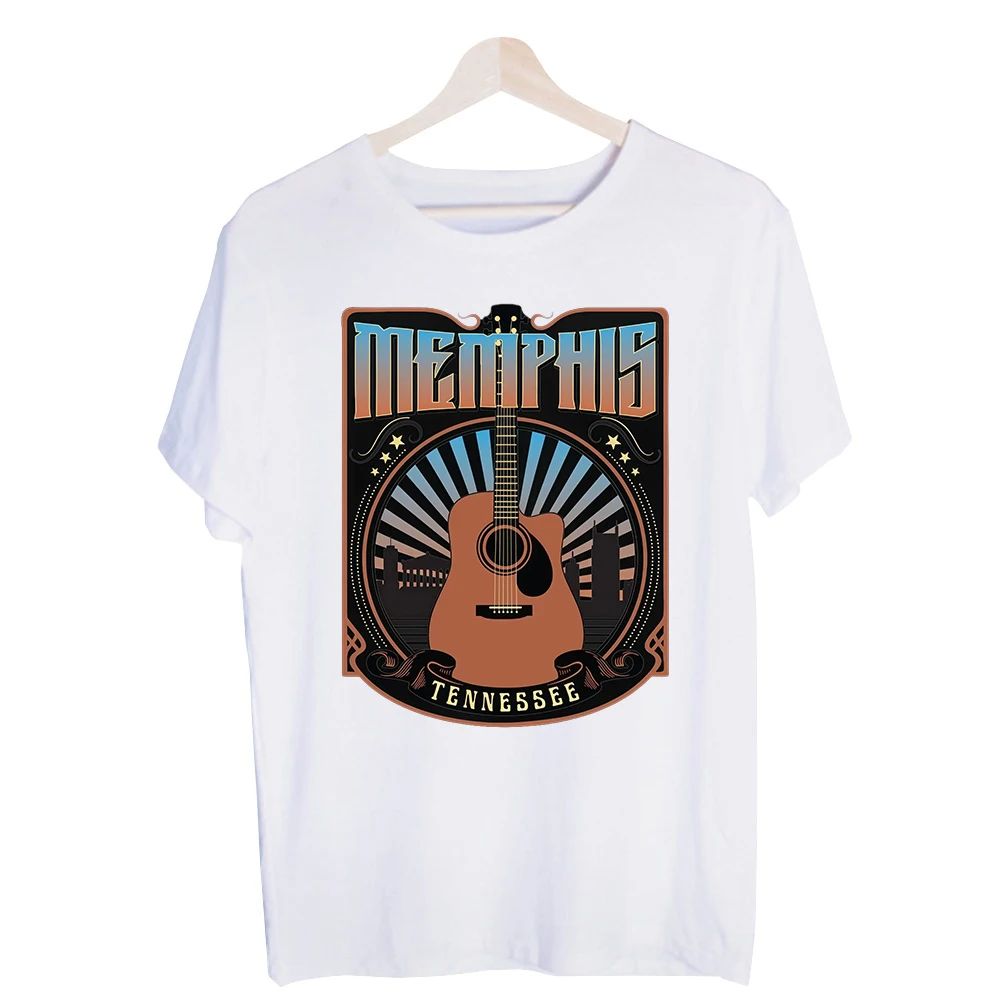 Men's Memphis Guitar Graphic Tee, Vintage Style Short Sleeve T-Shirt for Casual Daily Wear and Music-Inspired Outfits